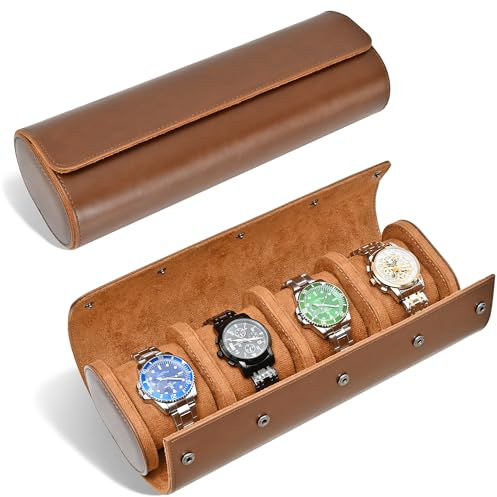 ROSELLE Watch Roll Travel Case for Men and Women - 4 Watch Storage and Organizer - Secure Storage with Innovative Removable Pillows & Solid Dividers for Travel and Display