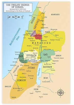 Bible Map Poster 12 Tribes of Israel Map Canvas Print Wall Art Landscape Picture Painting Poster for Living Room Bedroom Office Decor 08x12inch(20x30cm) Unframe