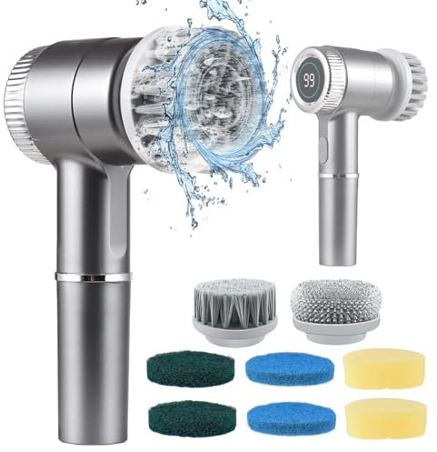 FumyFumy Elektrische Reinigungsbürste Haushalt, Reinigungsbürste Elektrisch mit 8 Auswechselbaren Reinigungsköpfen, Putzbürste Elektrisch, Electric Spin Scrubber Cleaning Brush