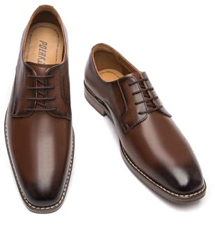 Poerkan Men's Classic Leather Oxford Shoes - Durable, Comfortable & Non - Slip Design Brown