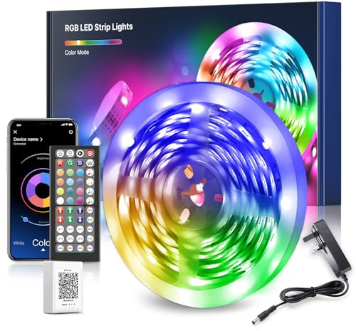 Nexillumi LED Strip Lights 10M, Bluetooth RGB Light Strips with Remote & App, Colour Changing Tape Lights, Music Sync Dimmable Lighting for Bedroom, Living Room, Kitchen, Ceiling & Party Decor