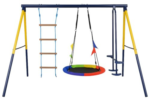 Extralink Columpio Infantil para Exterior con Estructura 263 x 185 x 185, balanza Doble de Acero con Recubrimiento en Polvo, con Columpio Nido y Escalera para jardín, Escalera de Seguridad