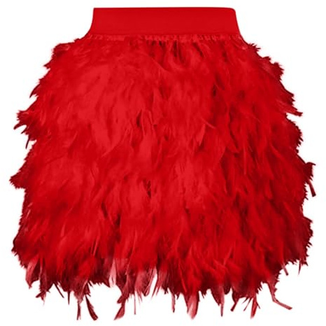 Costume da donna con piuma, per carnevale, da donna, in vita elasticizzata, per feste, mini gonna, costume da balletto, body da danza, spaghetti, in tulle, O rosso., XL