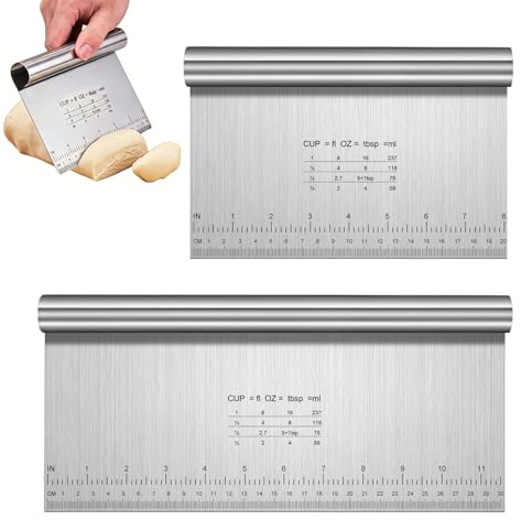 2 Pièces 30/20cm Grattoir à Pâte en Acier Inoxydable avec Échelle de Mesure, Ramasse Pate Inox, Coupe Pate, Ramasse Légumes Inox, Dough Scraper Stainless Steel, pour Gâteaux, Tartes, Pizzas