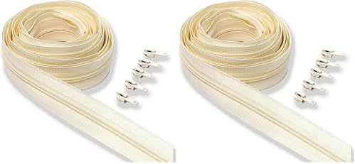 IPEA Fermeture éclair blanche crème continue de 5 m + 15 curseurs en métal, chaîne mesure 5, fabriquée en Italie, fermetures éclair en nylon, fermeture éclair, découpable pour couture au mètre