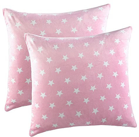 MALIKA Nicky-Teddy Cashmere Touch Coral Fleece Kissenbezug Kissenhülle alle Größen Couchkissen Sofakissen Deco Sterne, Größe:2X 80x80 cm, Designe:Sterne-ROSA