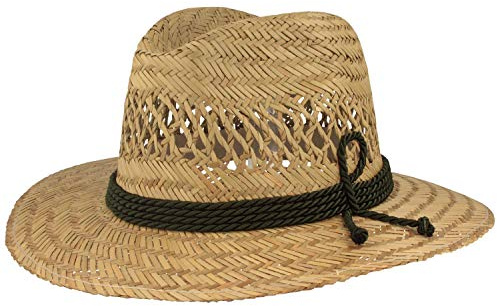Breiter Strohhut Sommerhut Sonnenhut Trachtenhut 100% Stroh mit grüner Seidengarnitur & Luftlöcher – Traveller M
