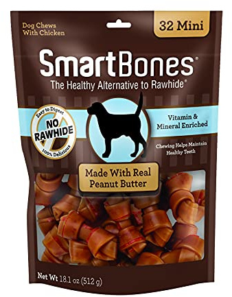 SmartBones Mini Chews With Real Peanut Butter 32 Count, Rawhide-Free Chews For Dogs