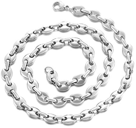 AFSTALR Collana Chicco di caffè Uomo Acciaio Inossidabile 9mm Chicco di caffè Catena Uomo Gioielli Argento Hip Hop di caffè Argento 51CM