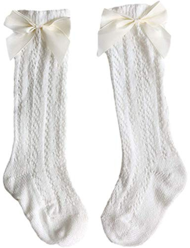 AYIYO Calcetines hasta la rodilla para bebé niña con lazo, calcetines para recién nacidos, princesa, con volantes