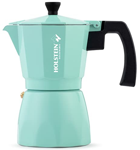 Holstein Housewares - 6 Cup Aluminum Stovetop Espresso Maker and Moka Pot - Great Tasting Traditional Espresso Coffee, Italian and Cuban Café Brewing in Minutes, Mint