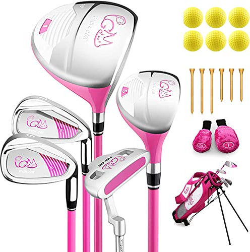 Juego completo de palos de golf junior de 20 piezas para mano derecha para niñas y niños, incluye controlador de gran tamaño, híbrido, 7# y SW#, hierros de putter, bolsa de soporte, pelotas de golf de