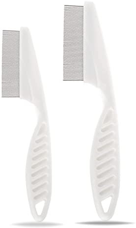 Long Handle Metal Hair Nit Comb Removes Head Nits - White Comb for Pets, Kids and Adults (1 x Small + 1 x Large)
