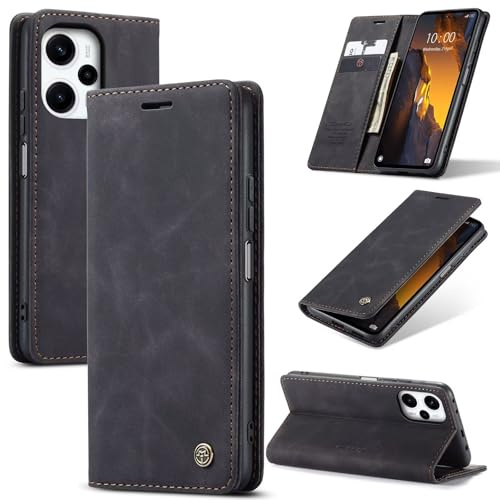 SLWYF Cover Compatible con Xiaomi Poco F5 5G/Redmi Note 12 Turbo 5G, Retro Flip Caso in PU Pelle Premium Portafoglio Custodia Resistente Protezione Chiusura Magnetica Case per Note 12 Turbo 5G - Nero