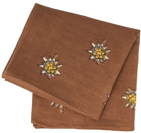 Breiter Edelweiß Trachtentuch Nickituch Trachten-Nickituch Schal Tuch aus 100% Baumwolle 50 x 50 cm (Trendbraun)
