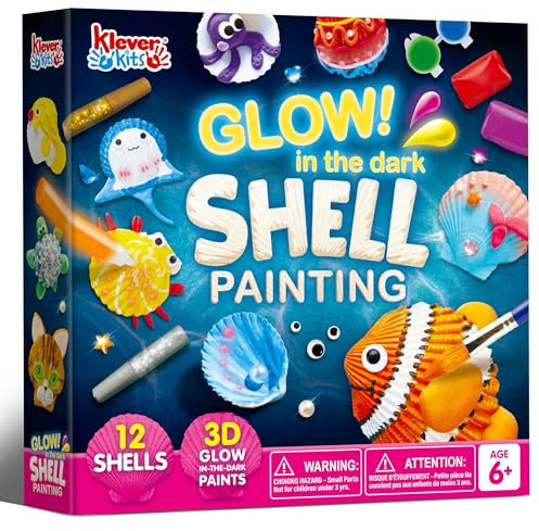 Shell Painting Muscheln Bemalen Kinder Set, Nachtleuchtendes,DIY Malerei Bastelset Set, Bastelset Kinder ab 6-12Jahre, Muscheln zum Bemalen,geburtstag Basteln Mädchen Junge Geschenke