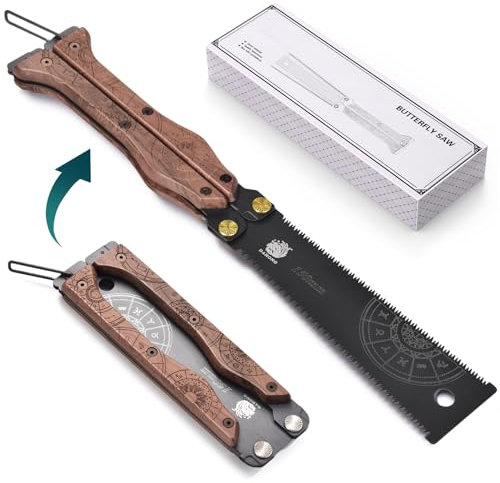 WASHNN Sierra de poda de 15 cm con hoja de acero SK5 para corte de árboles, sierra de mano, jardinería, camping, PVC, bloqueo de seguridad, mango antideslizante