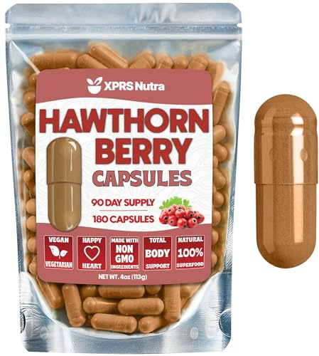 XPRS Nutra Hawthorn Berry Capsules - 180 Count (90 Day Supply) of Premium Hawthorne Berry Capsules for Cardiovascular Support - Vegan Friendly Hearth Health Supplement