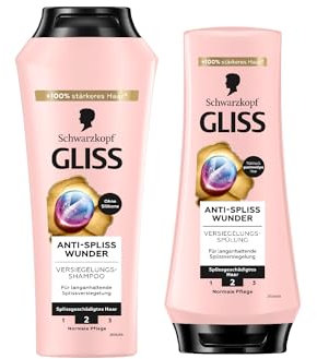 Gliss Shampoo Anti-Spliss Wunder (250 ml) Haarshampoo mit Ion-Komplex & Traubenkern-Öl Pflegeshampoo & Spülung (200 ml) Haarspülung Splissversiegelung 88% weniger Spliss