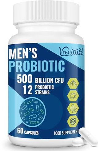 500 Billion CFU Probiotics for Men, 12 Diverse Strains Probiotics for Gut Health with Cranberry, Turmeric, Goji, for Digestive & Immune Health, Shelf Stable (60 Count (Pack of 1))