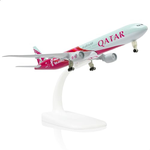 QIYUMOKE Boeing777-300er Qatar 1/300 Modèle d'avion en métal moulté avec kit d'avion en Alliage de Support pour Les Cadeaux des Amateurs d'aviation, décorations d'affichage de Bureau (World Cup2022)