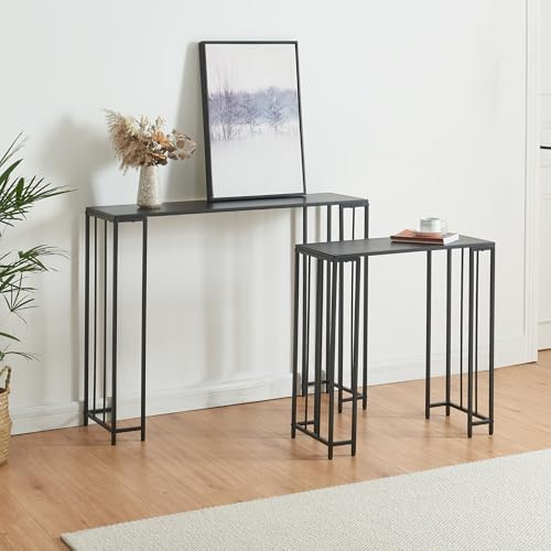 [en.casa] Set di 2 Tavoli a Consolle Mobile da Ingresso Corridoio Consolle Stretto Salvaspazio con Piano di Appoggio Rettangolare in Misure Diverse - Nero
