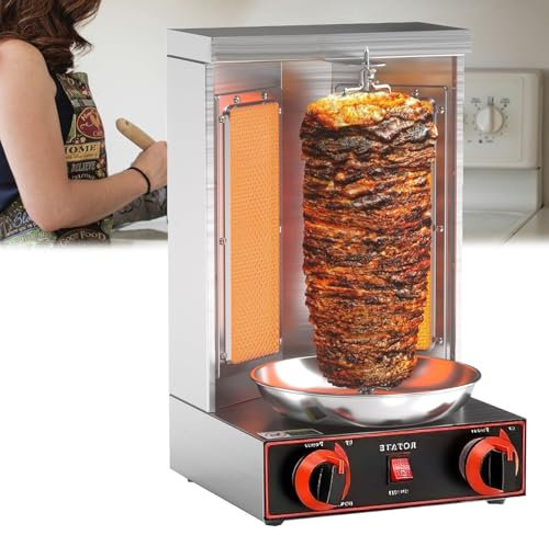 Shawarma Grill Doner Kebab Machine Gas Gyro Broilers Roterande Hem Vertikal Rotisserie med 2 BräNnare för Kyckling Stek, Kalkon Stek, Tacos, Stek,barbecuestove