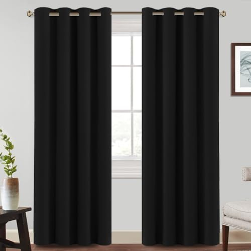 BellaHills Cortinas Opacas Salon Térmicas Aislantes Frío y Calor 140x260cm Negro Cortinas Moderna con Ojales para Dormitorio Habitacion Blackout Curtains 2 Piezas