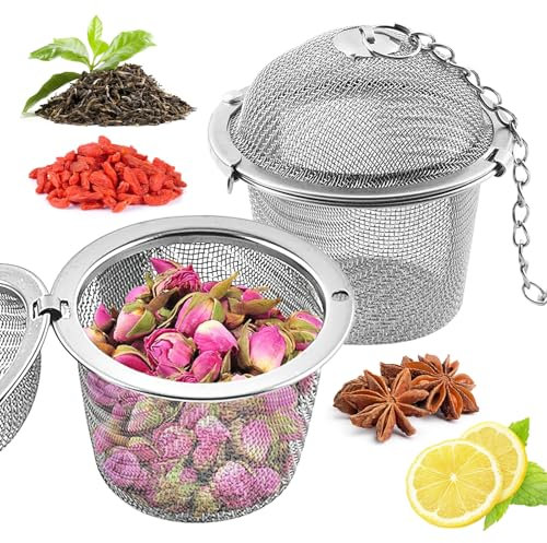 Paquete de 2 bolas de té de malla de acero inoxidable, infusor de té de malla extrafina para té de hojas sueltas, coladores de té, infusor de té, filtros para té (OD máx.: 8,5 cm)