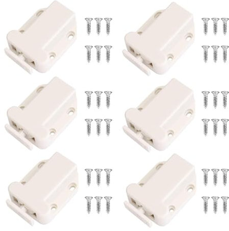 Bamyli 6 chiusure a pressione con viti, chiusura a scatto con funzione pop up automatica, per porte di armadi da cucina, mobili per la casa (bianco)