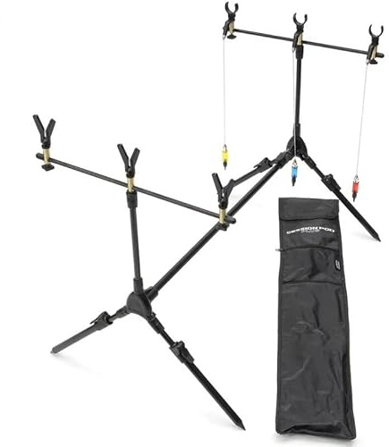 Rodpod Support de canne à pêche à la carpe réglable Rod Pod pour 3 cannes à pêche avec sac de rangement pour le support de canne à pêche avec indicateurs