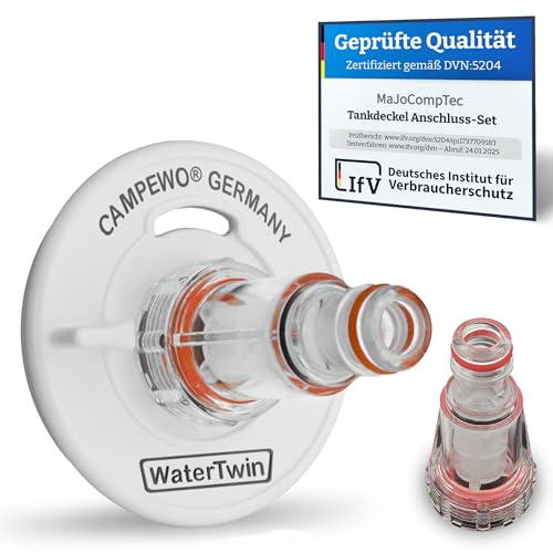 Tec4Camp® WATERTWIN-PRO tanklock med vattenanslutning | Adapter med filter för vattentanklock 3-stifts D:78 | Vattenpåfyllningsstutsar fyllning anslutning | husvagn tillbehör