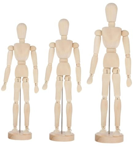 Housoutil 3pezzi Manichino Legno Mobile Per Artisti Modello Da Disegnare Per Pittura e Scultura