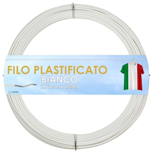SOLEILUX Filo Bucato Stendibiancheria acciaio Plastificato 2,7mm x 20m - Resistente e Antiruggine - Prodotto italiano (BIANCO)