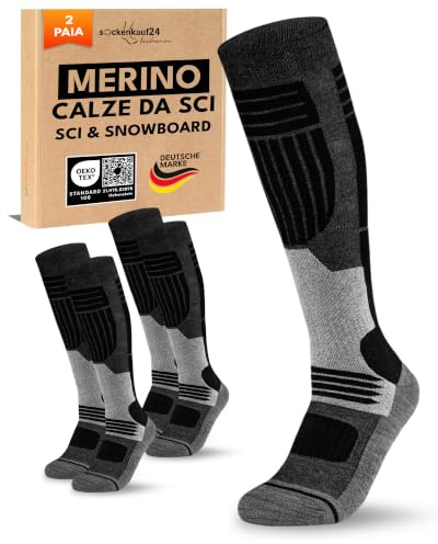 sockenkauf24 Calcetines Esquí para Mujer Lana Merino 2 Pares 39-42 Negro