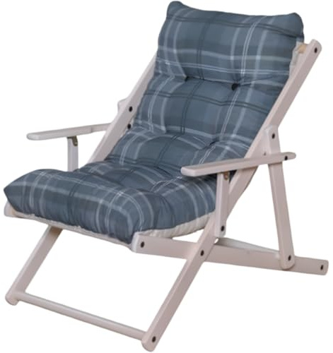 MAURY'S Poltrona Sdraio Relax Comodona in Legno 3 Posizioni con Cuscino Imbottito Scozzese Grigio/Blu