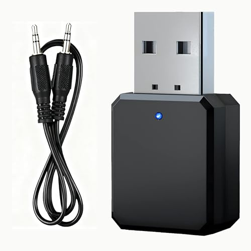 leruiyezs USB Bluetooth-adapter 5.1 med 3,5 mm AUX-port, dubbel anslutning, inbyggd mikrofon, plug and play, Bluetooth-adapter bil USB för musiköverföring, kompatibel med bil, PC, TV, högtalare