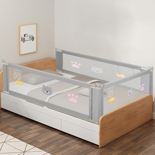 Jaxguom Bettgitter, Bettschutzgitter Kinderbettgitter,Bettgitter zum Schutz vor Stürzen für Kleinkinder, Babys und Kinder (Grau, 150cm,1Seite)