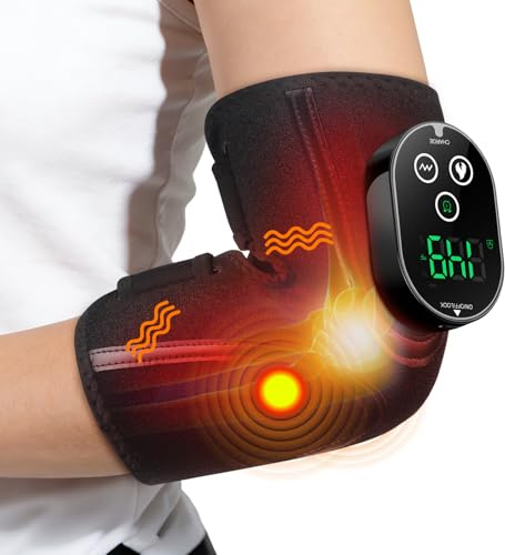 Heated Elbow Brace with Vibration Massage, 5 Heat Levels & 3 Vibration Modes, Electric Heating Pad Wrap for Tennis & Golfers Elbow, Tendonitis, Arthritis, Arm Joint Pain Relief Support - Men & Women