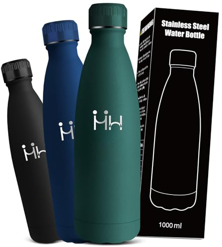 Mujigaga Botella Termica- 1 litro- Cantimplora Acero Inoxidable, Mantiene 24H Frio/12H Calor, Termo Agua Fria, A Prueba de Fugas, Aislamiento al Vacío, Botella Metal para Agua, Té, Bebidas, Jugo