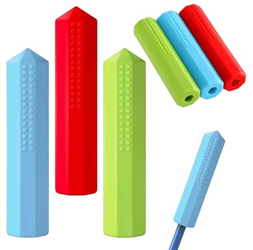 6 Pack Pencil Top Chewy for Sensory | Silicone Chewable Pencil Toppers Toys | Colorful Soothing Pen Cap | Calming Pen Tubes for Home, School, Classroom, Office
