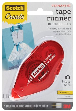 Scotch Double Sided Tape Runner,.31 in x 49 ft, Permanent and Photo Safe, 1-Pack