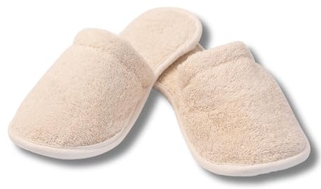 Eco Bath London Natural Toweling Slippers - Luxury 100% Organic Cotton, Ultra Soft, Machine Washable Indoor Slippers for Bath and Home, S Size (4-5)