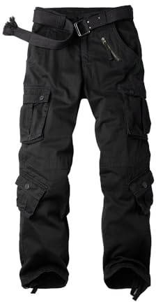 OCHENTA Men's Casual Military Army Camo Combat Trousers,Wild Cargo Pants with 8 Pockets #3357 Black 30