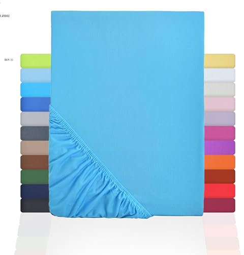 NatureMark Jersey Spannbettlaken, Spannbetttuch 100% Baumwolle in vielen Größen und Farben MARKENQUALITÄT ÖKOTEX Standard 100 | 180 x 200 cm - 200 x 200 cm - türkis