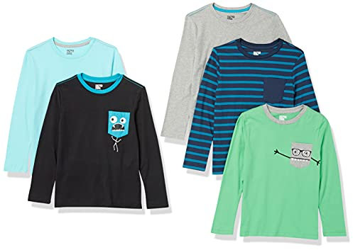 Amazon Essentials Boys' Long-Sleeve T-Shirts, Pack of 5, Monsters/Multicolour/Stripes, 4 Years