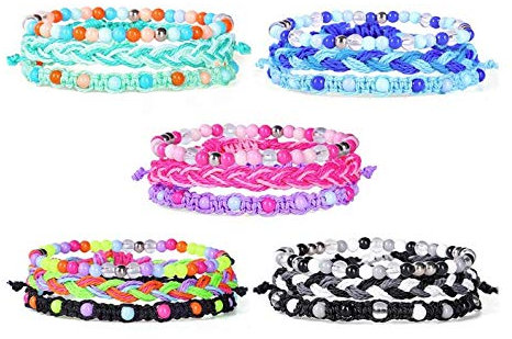 Goodchanceuk geflochtene Freundschaftsarmbänder, 15 Stück, verstellbar, handgefertigt, mehrschichtige Armbänder, bunt, für Damen und Herren, Kinder, rosa/blau/violett/schwarz/bunt