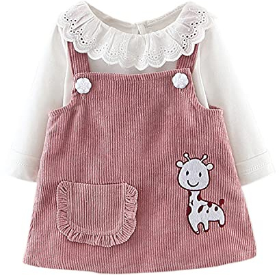 Verve Jelly Niños pequeños, bebés, niñas, conjuntos, falda con tirantes, volantes, camisa de manga larga, vestido general superior, ropa de otoño e invierno, rosa 100 2-4 años