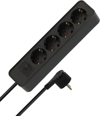 Brennenstuhl Steckdosenleiste 4-Fach (Mehrfachsteckdose mit Schalter, Flachstecker und 1,4m Kabel) schwarz