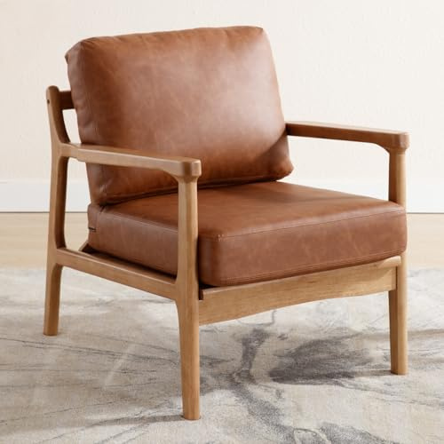 chairus PU Leather Tub Chair for Living Room Armchair with Wood Legs Upholstered Lounge Accent Chair for Bedroom (Brown)